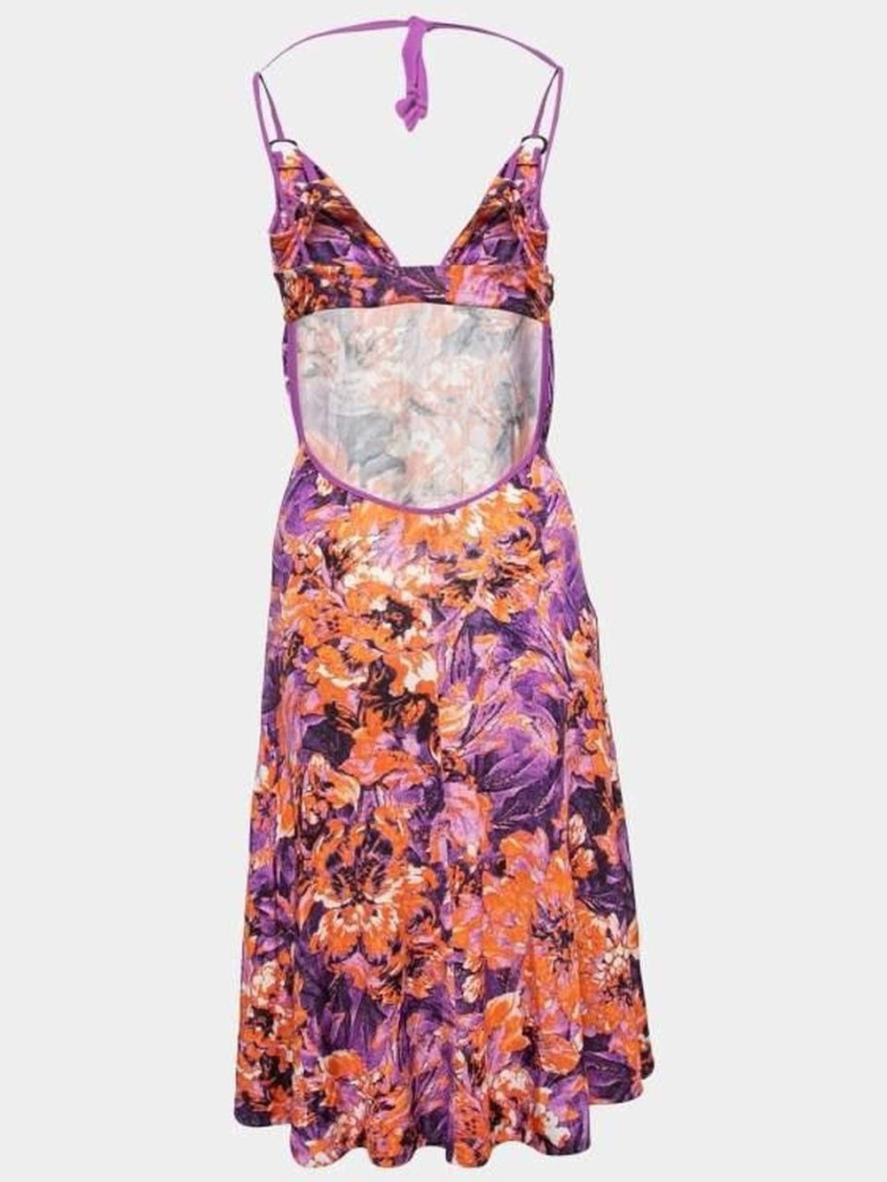 Roberto Cavalli Vintage Purple & Orange Floral Backless Slip Dress - Picture 6 of 11
